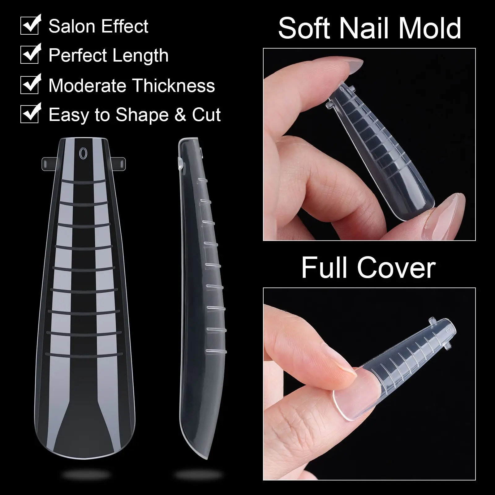 Nail Molds 12 Sizes Nail Forms Poly Extension Nail Gel French Style Coffin Dual Nail Forms Long Ballerina Clear