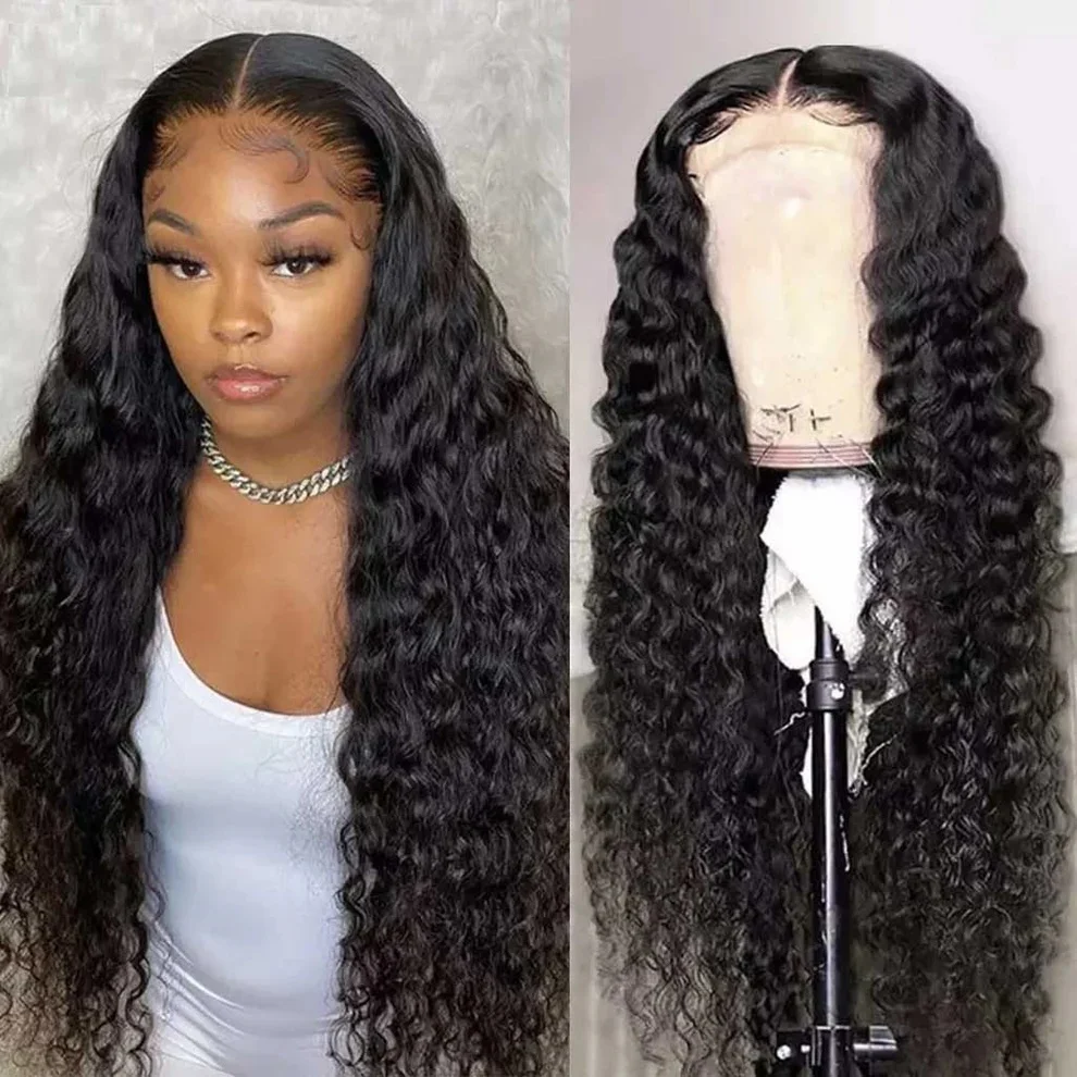 

30Inch 13x4 HD Transparent Lace Front Human Hair Wigs 200% Density Water Wave Wigs Pre Plucked With Baby Hair Natural Hairline
