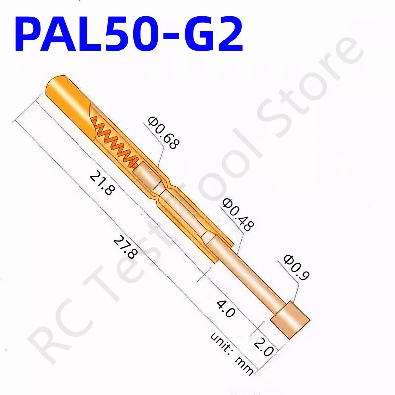 

100PCS PAL50-G2 Spring Test Probe PAL50-G Test Pin Test Tool 27.8mm Dia0.68mm Gold Needle Tip Dia 0.90mm Pogo Pin PL50-G PL50-G2