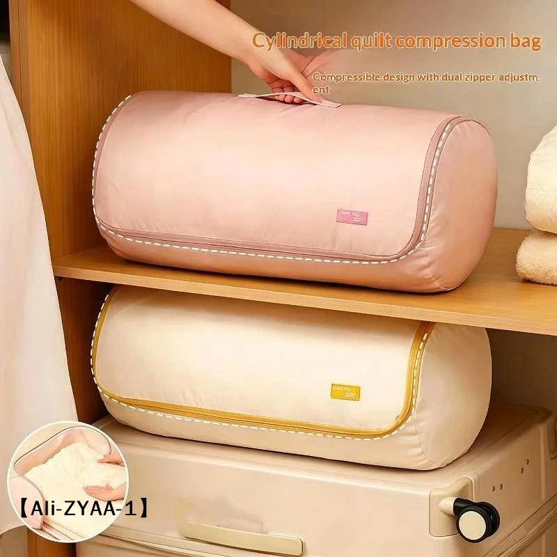 【A】Large Capacity Round Cylinder Quilt Storage Bag Down Jacket Compression Tool Wardrobe Bedroom Storage Organizer
