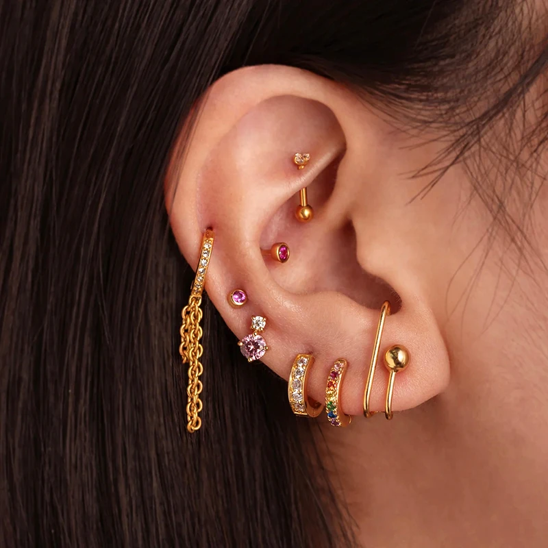 925 Sterling Silver Needle Pink Crystal Heart Hoop Earrings for Women Fashion Geometric Pendant Earrings Luxury Jewelry Gifts