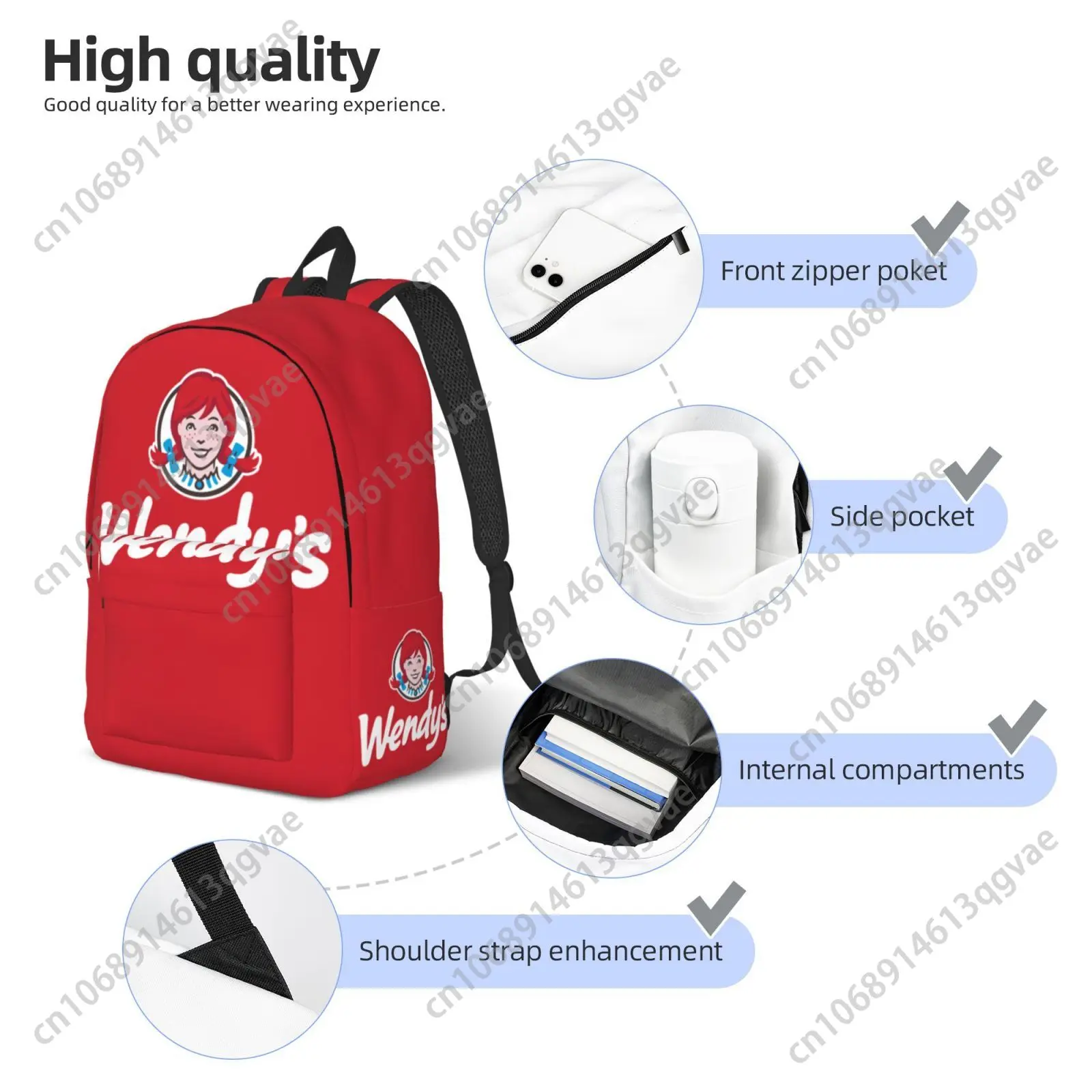New Wendys Fast Food Restaurant Logo Custom Canvas Lightweight Backpack Fashion Durable Student Men Women Business Daypack