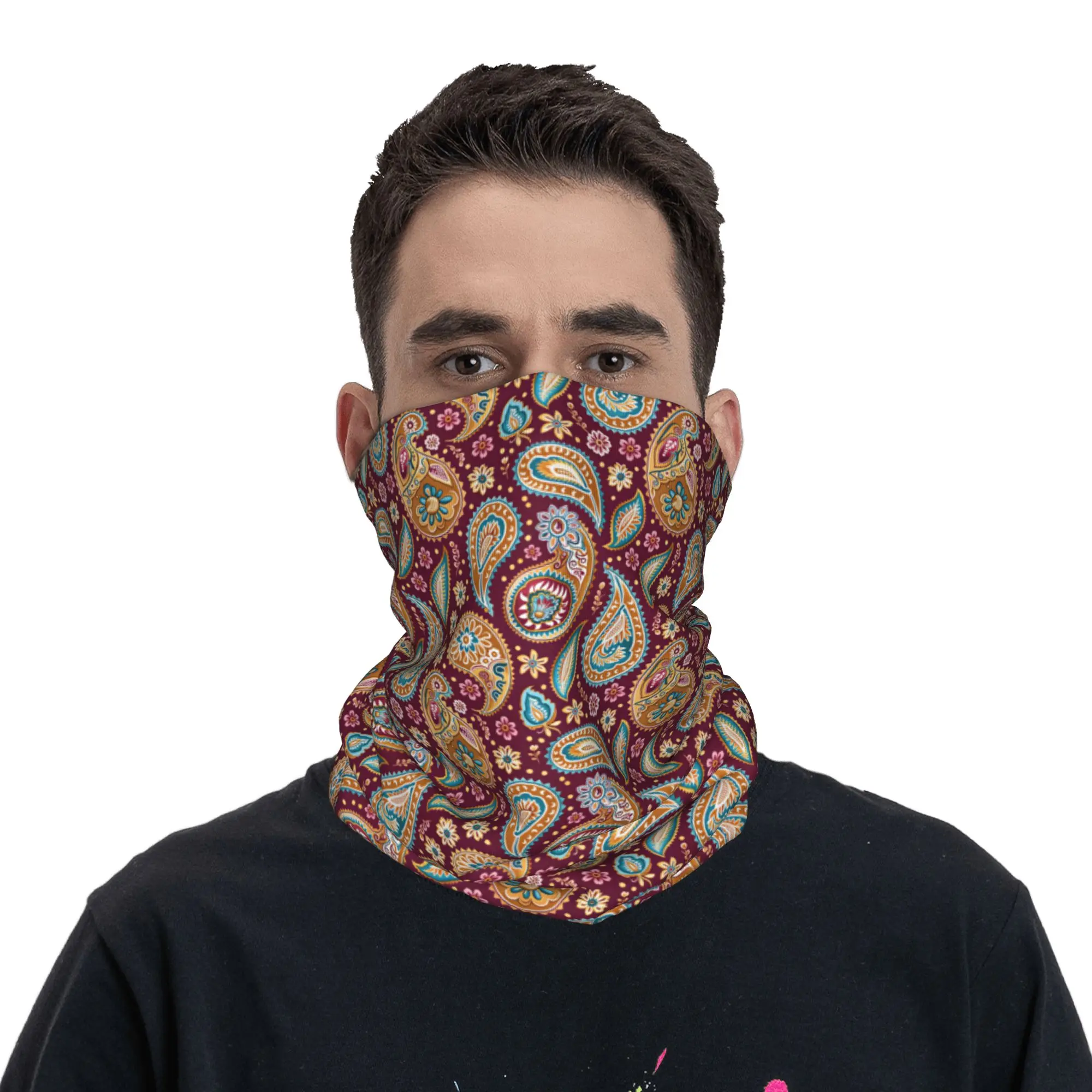 

Retro Bohemian Ornate Paisley Bandana Neck Gaiter for Ski Camping Women Men Wrap Scarf Balaclava Warmer Face Scarf Cover