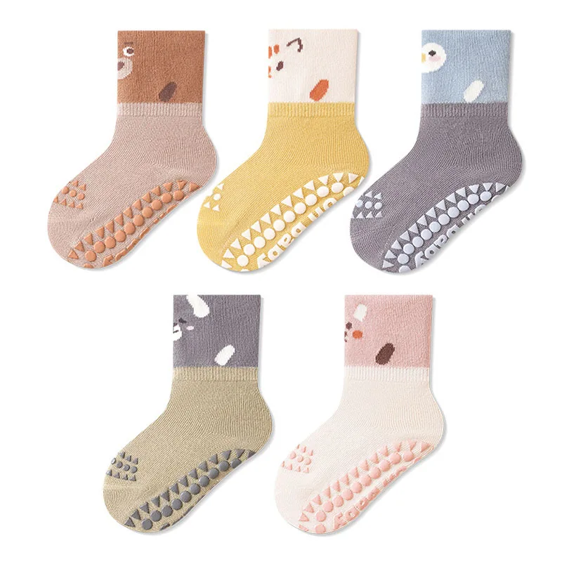 MILANCEL New Spring Baby Floor Socks Kids Cute Cartoon Animals Non Slip Socks Infant Girls Color Block Socks