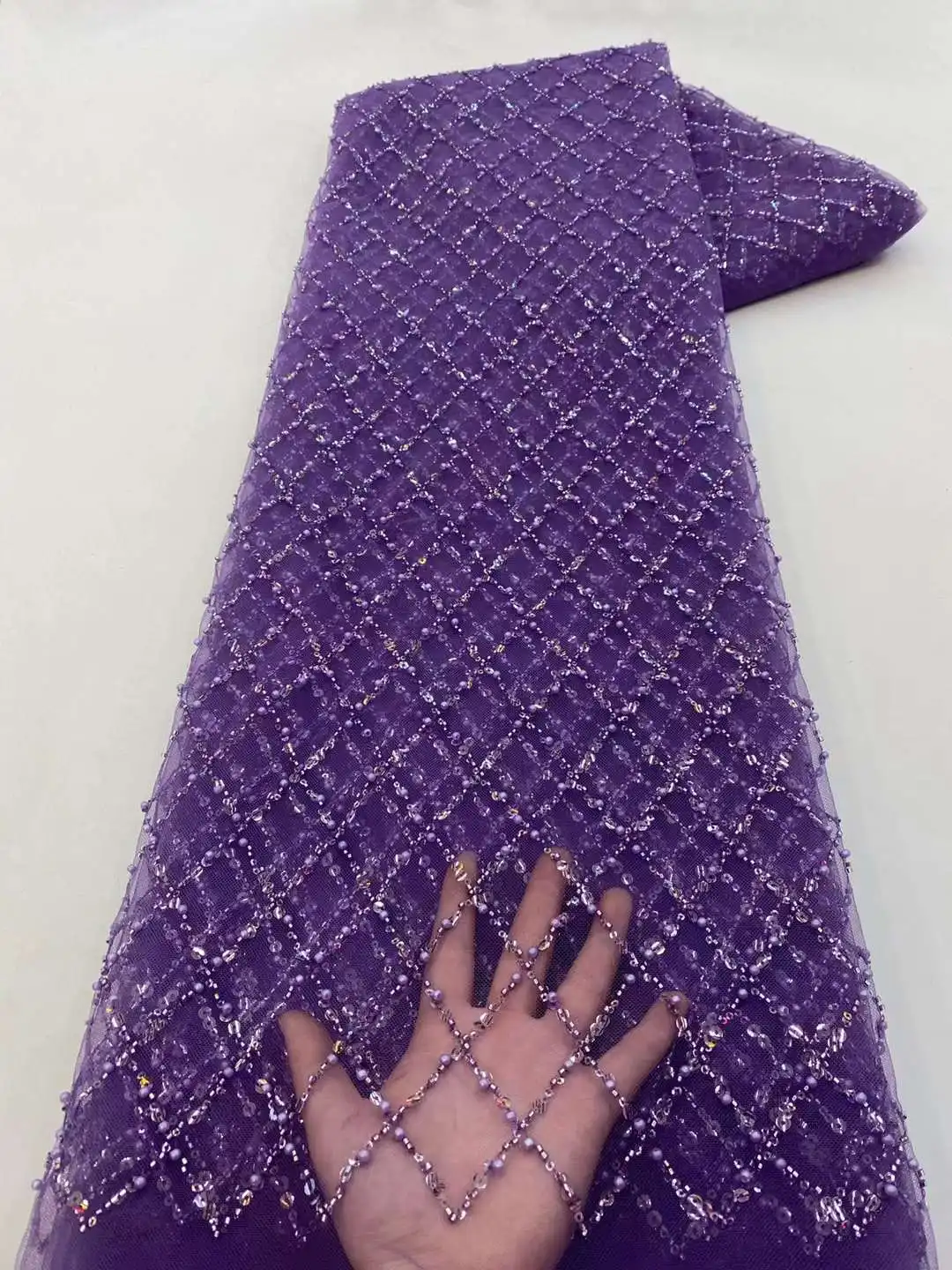 5 Yards Luxus High-End Perlen Stoff schwere Pailletten Stickstoff Mode Französisch Tüll Mesh Spitze Stoff für die Hochzeit