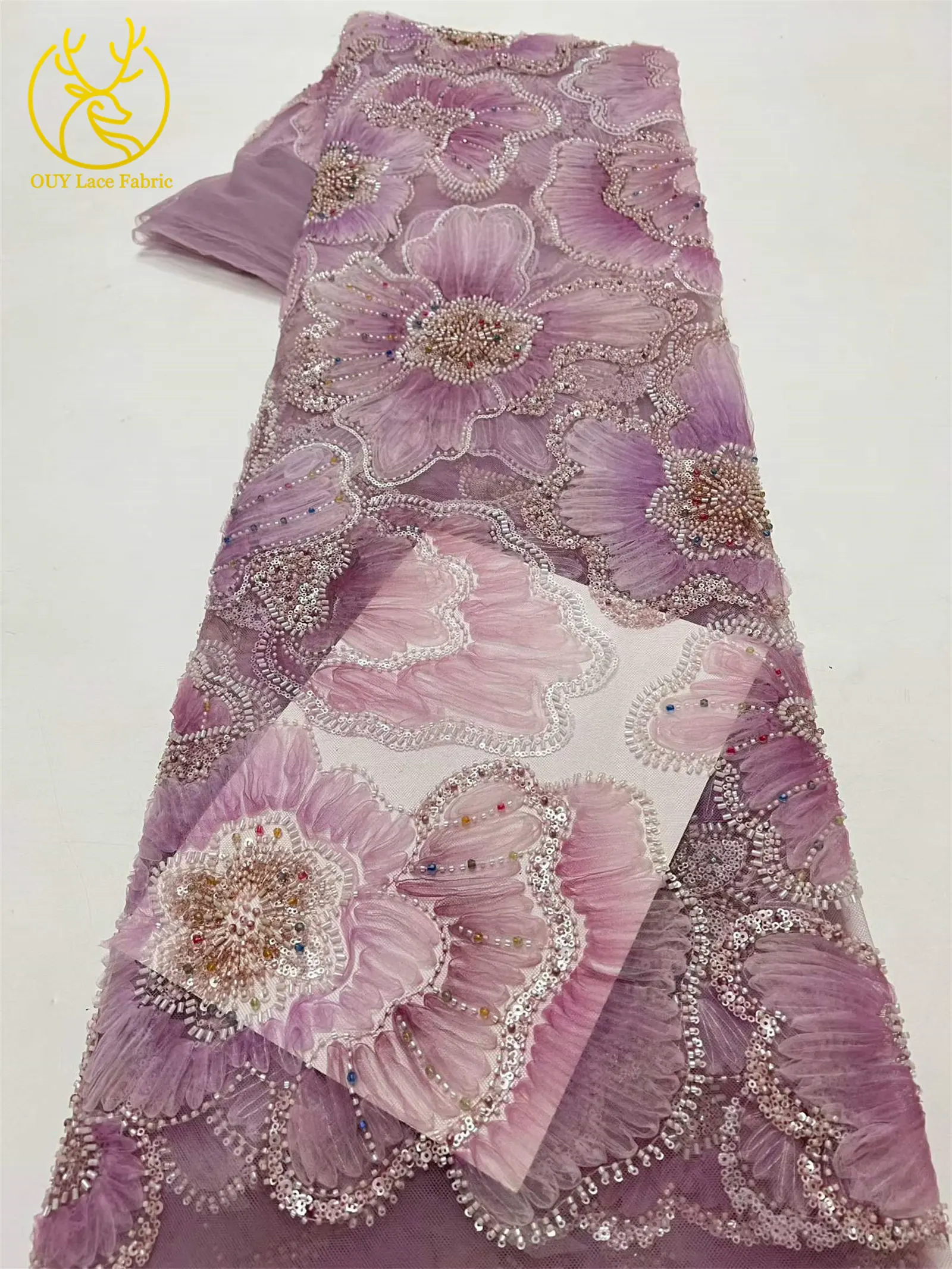 Wunderschöner Afrikanischer Pailletten-Perlen-Spitzenstoff 2026 Hochwertiger Französischer Spitzenstoff Nigerianische Netzspitze Stickerei Partykleid – Detail 18