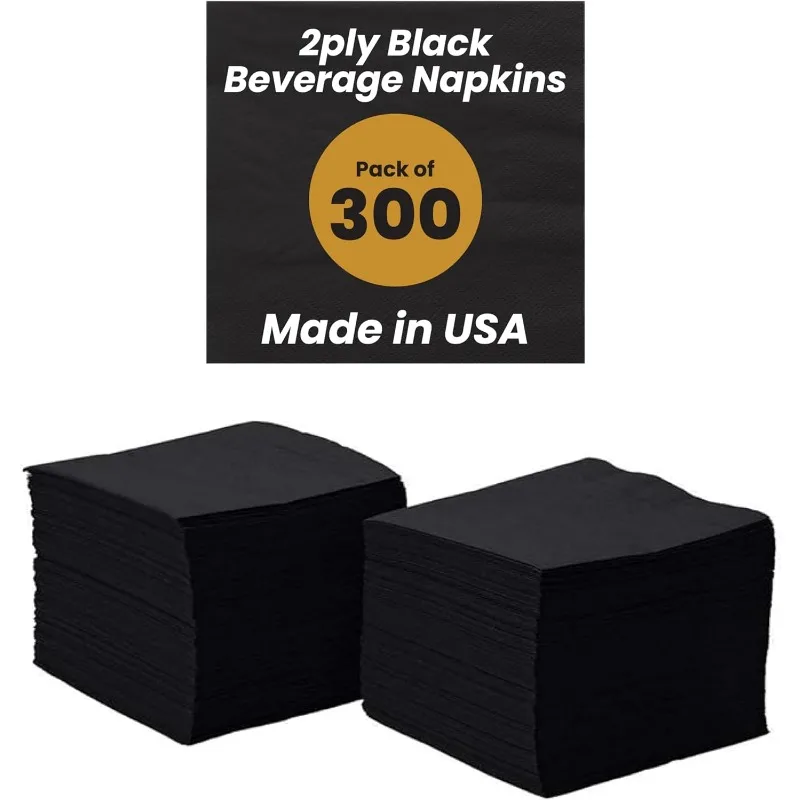 

2ply Black Beverage Napkins. 2Ply Cocktail Black Napkins. 10 x 10 Black Beverage Napkin., Pack of 300ct