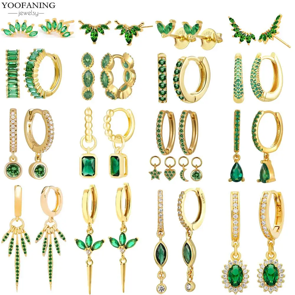 

925 Sterling Silver Needle Classic Luxury Geometric Shape Green Zircon Heart-shaped Flower Fashionable Women's Earrings Jewelry