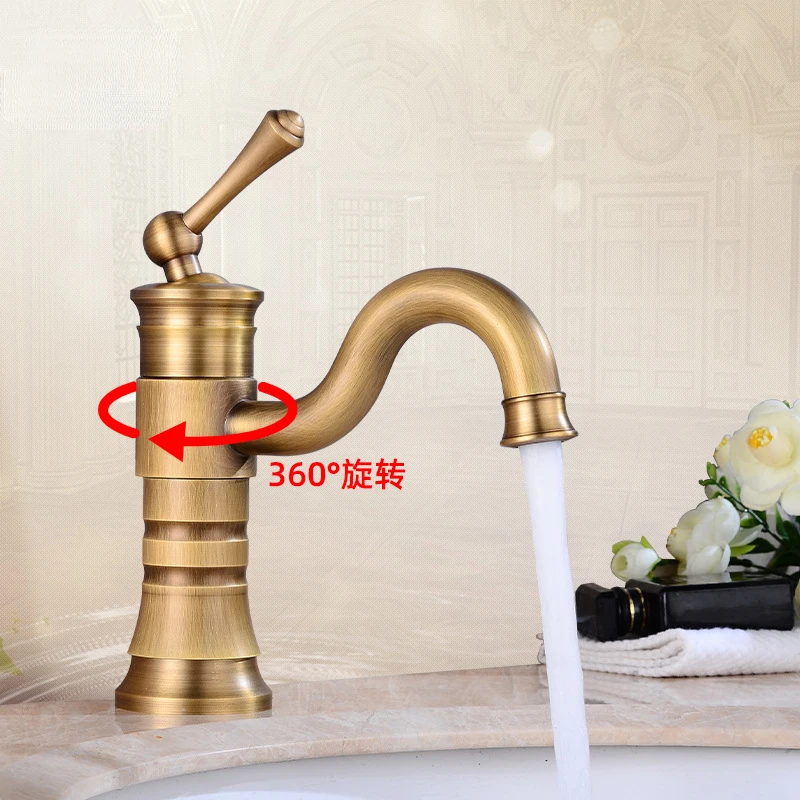 All Copper Antique Basin Faucet Bathroom Toilet Household Quick Open Wash Basin Hot and Cold Faucet Black