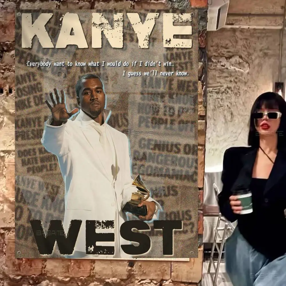 K-Kanye W-West Y-Ye Rapper Small Size Cheerleading Banner Hand Pulled Flag Outdoor Atmosphere Flags