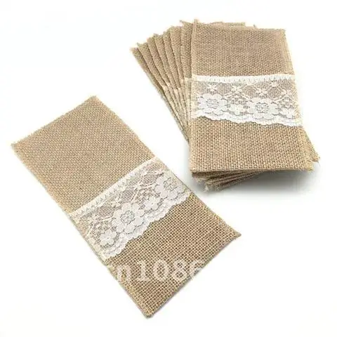 Cutlery Holder Decoration Hessian Burlap Lace Wedding Cutlery Holder Pouch Rustic Decorations Favor 5BB5481 4