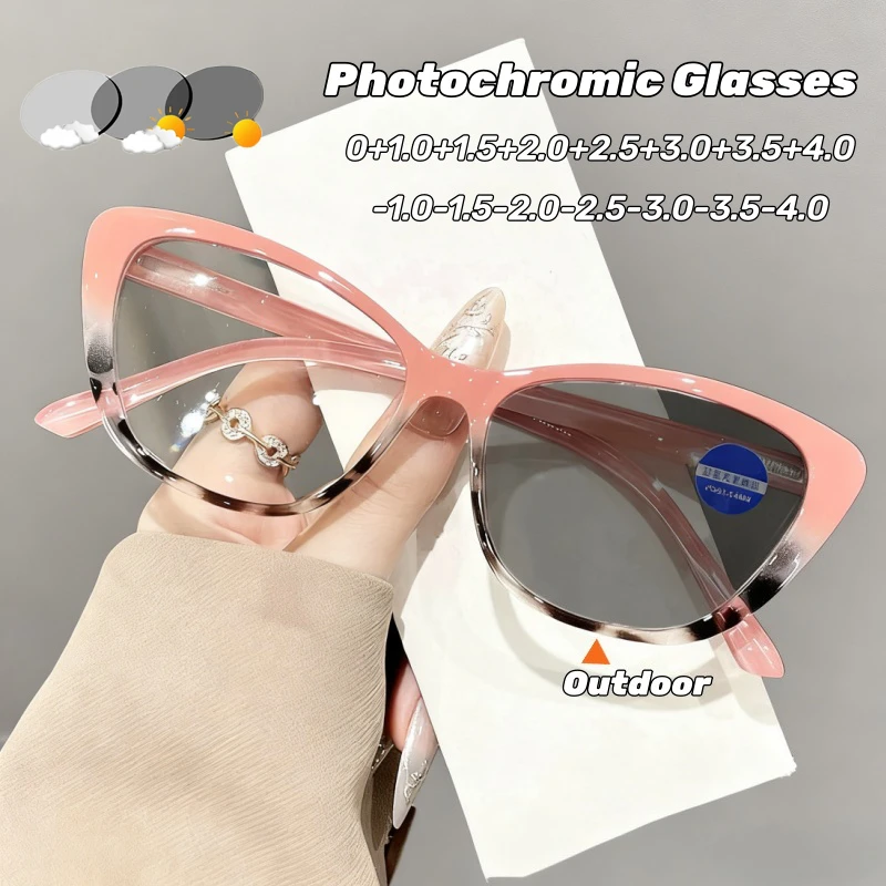 

Photochromic Eye Glasses Women's INS Style Anti-blue Light Glasses Luxury Brand Designer Retro Cat's Eye Turn Grey Goggles