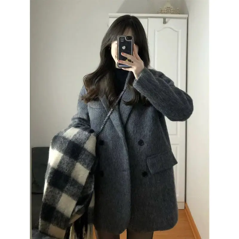 Fashion High-end Woolen Coat Women's Autumn and Winter Korean Version Temperament Versatile Loose Suit Woolen Jacket