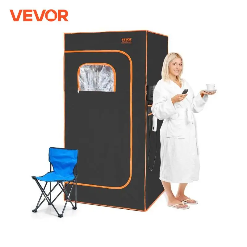 VEVOR 1400W Portable Sauna Tent Personal Sauna Kit for Home Spa  Detoxify and Soothing Heated Body Therapy Remote Control Black