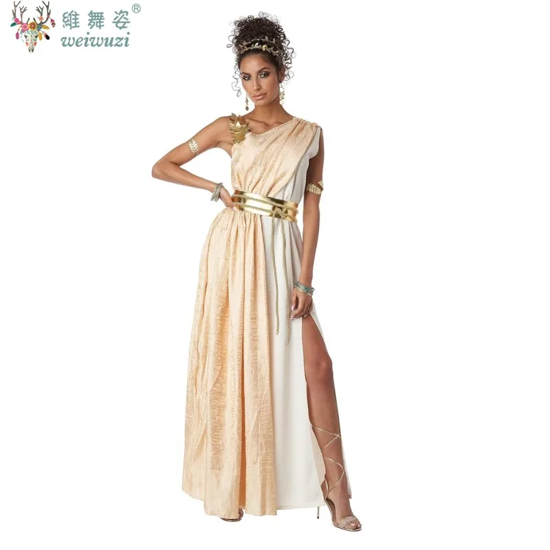 Las Mujeres Adultas Visten Trajes De Rol De Las Antiguas Musas Trajes Medievales Cleopatra Ropa De Halloween Sexy Hombro Diseño Asimétrico Rompe La Rutina Con Cinturones Dorados Para Delinear La Figura Elegante Corte