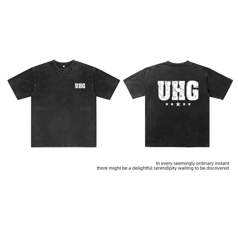 Hip Hop Women UHG Print Streetwear T-Shirt Retro Vintage Washed Men T Shirt Cotton Casual Short Sleeve Tshirt Tops