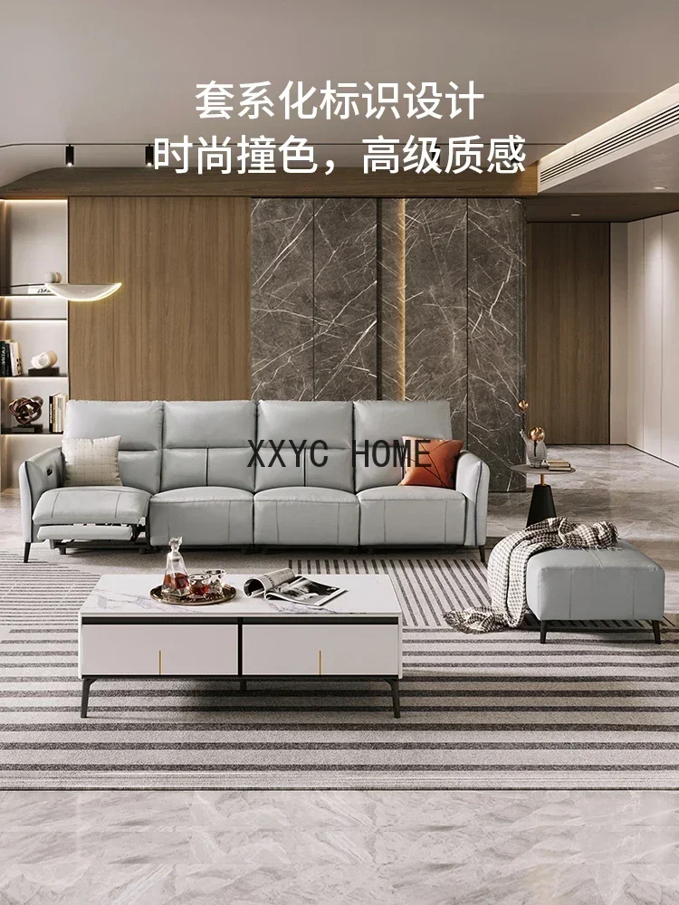 First Class Modern Simple Leather Sofa Electric Function First Layer Cowhide Art