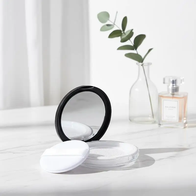 Estuche portátil de 3g para polvos, 1 unidad, tarro de maquillaje de plástico ultrafino con espejo y borla para retoques cosméticos diarios de mujer