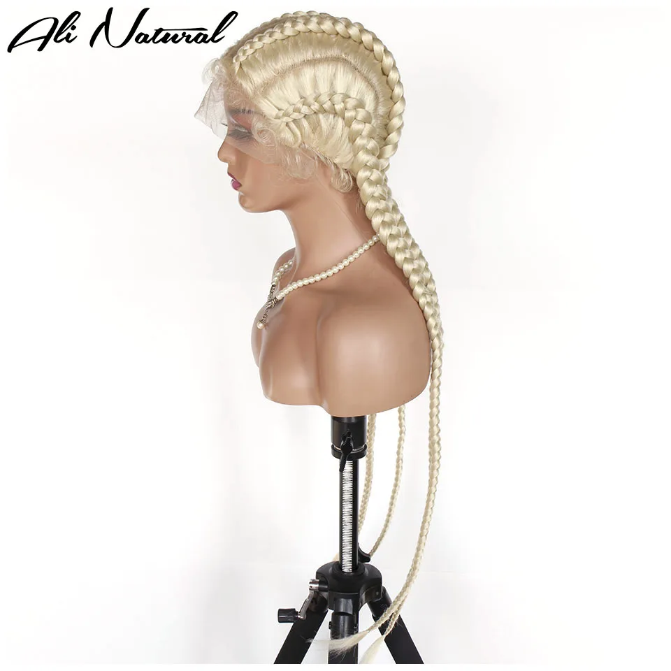 #613 Blonde Synthetic Twisted Braids Wigs Box Braided Wig With Baby Hair Honey Color Long 4 Braids Handmade Cornrow Braid Wig