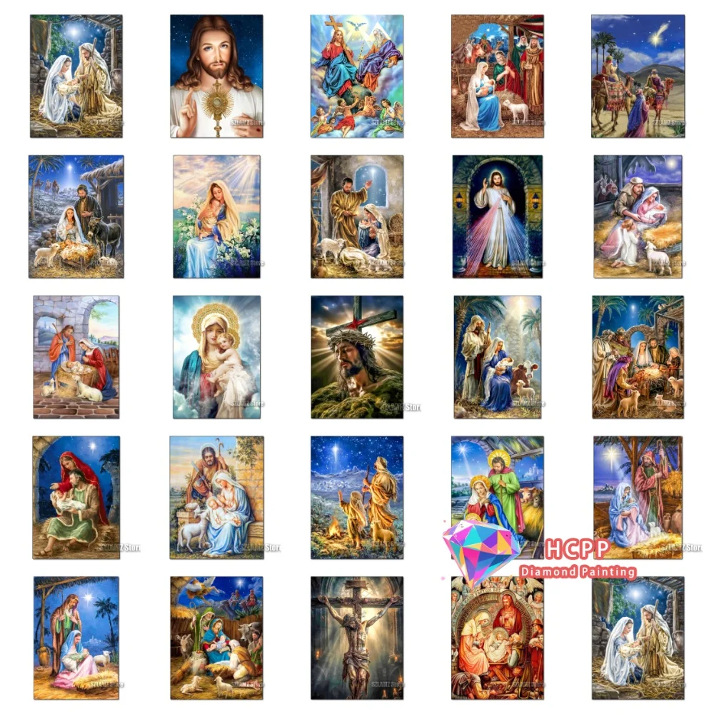 

Jesus Born in the Manger Diamond Painting Kit Square Round Diamond 5D DIY Religious Mosaic Handmade Art Unique Gift Home Decor