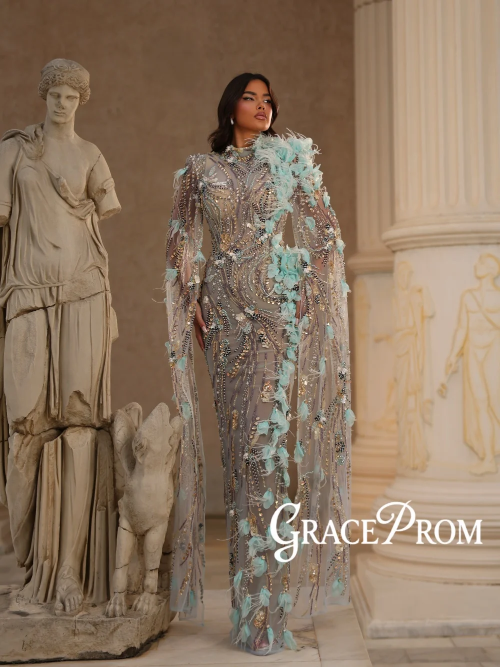 

Новое вечернее платье с объемными цветами и бисером, изысканные перья, облегающий силуэт, для свадебных и праздничных мероприятий, индивидуальный пошив, иллюзорный эффект, для банкетов