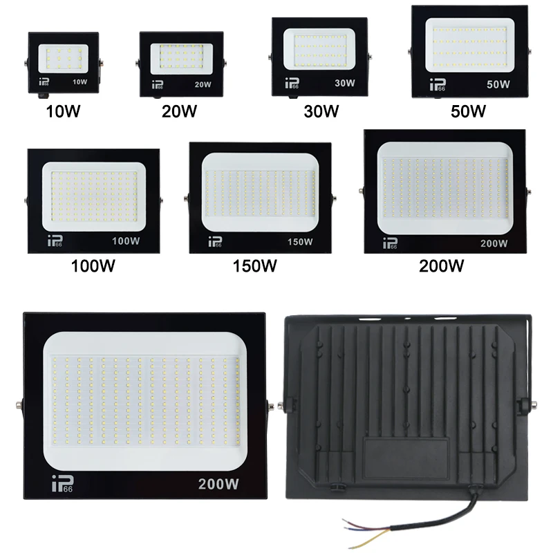 LED Flood Light Spotlight 100W 150W 200W IP66 Waterproof Outdoor Lighting 6500K Garage Gym Street Gate Wall Floodlights AC220V