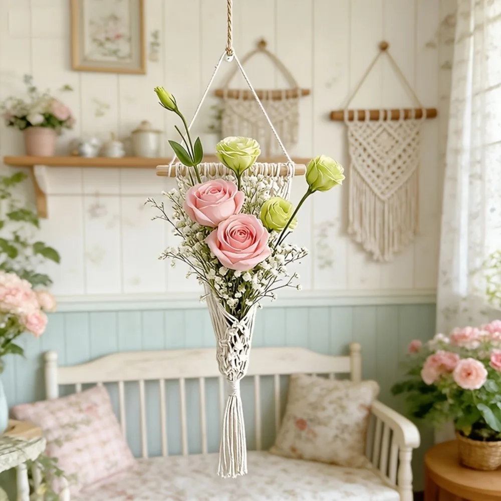 Bohemian Handmade Weaving Flower Arrangement Decoration Atmospheric Wall Decoration Homestay Living Room Bedroom Pendant Niche