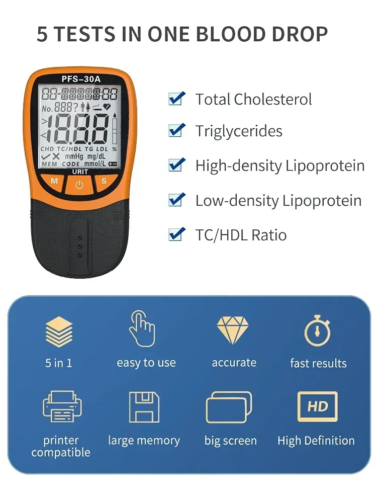 URIT PFS30 Lipid analizörü metre 5 In1 TC/HDL/TG/LDL kan Lipid analizörü izleme toplam kolesterol trigliserin otomatik