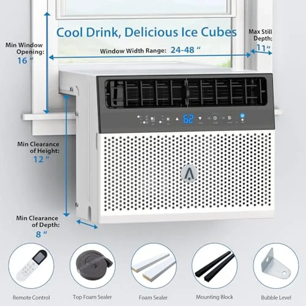 창문 에어컨 8000 BTU U자형 냉각 장치, 조용한 에너지 절약, 빠른 제습기 리모컨, 6 가지 모드, 350 sq. ft.