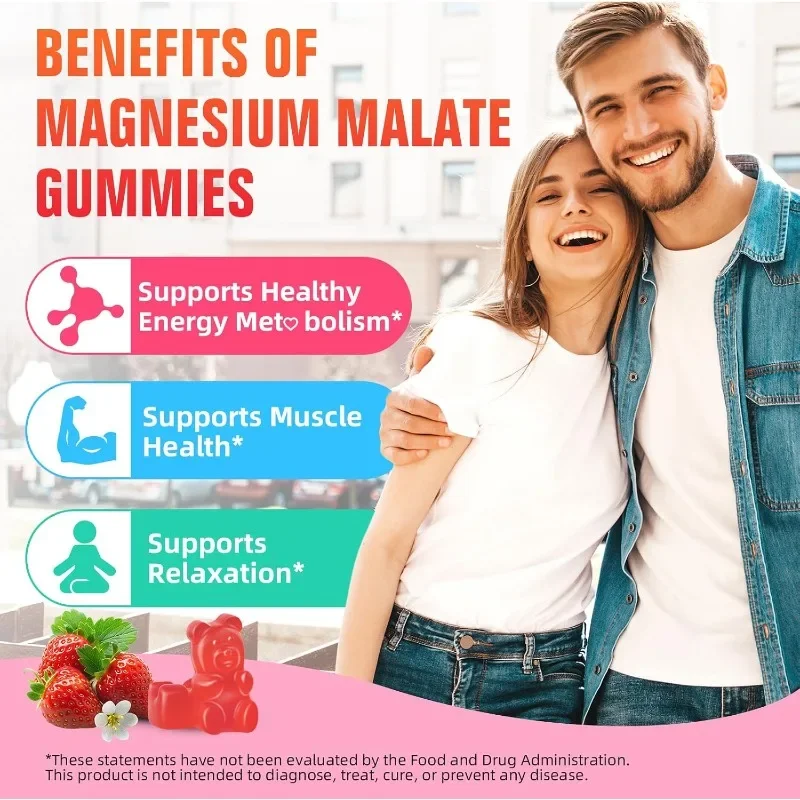Magnesium Malate Gummies 1000mg Supplement,  60 Gummies