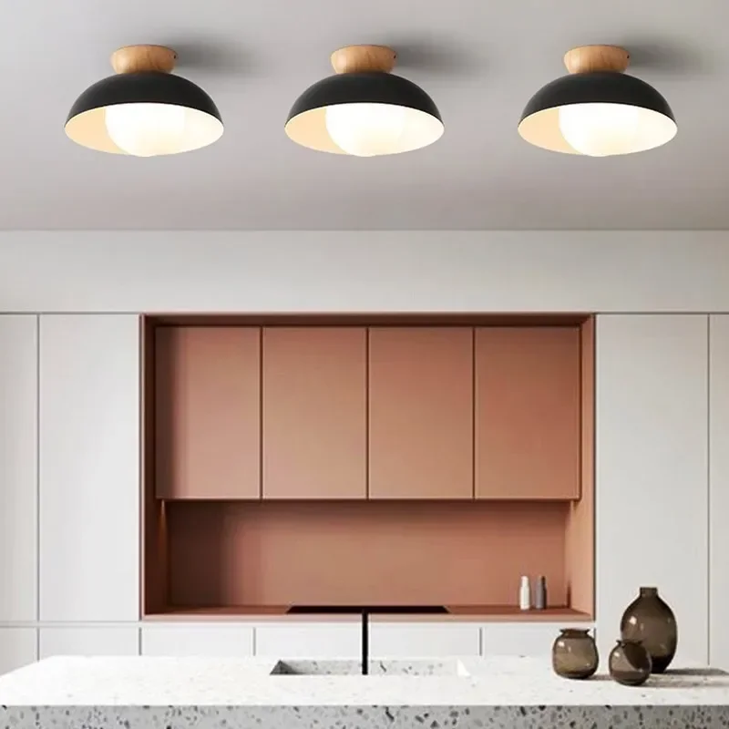 Luz de techo de madera para pasillo, iluminación moderna para balcón, entrada, escalera, sala de estar, guardarropa, decoración nórdica para el hogar, accesorios de iluminación E27