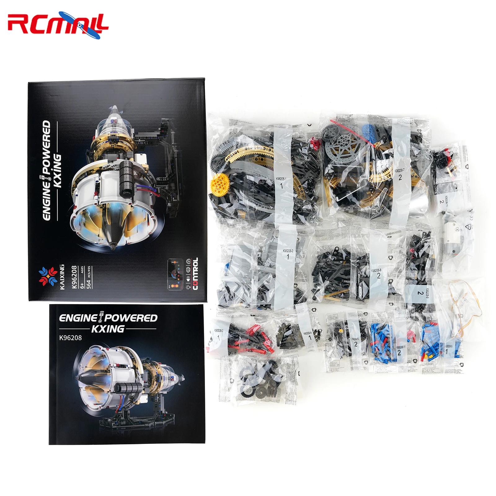 K96208 564PCS APP-Programmable Aviation Turbofan Engine Building-Blocks Model with LED Light MOC Creative Bricks Kit