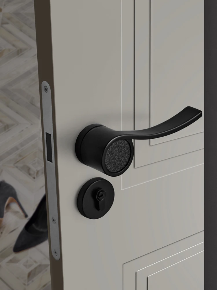 Black gray indoor split wooden door lock, bedroom door lock, magnetic suction door, silent household door handle lock