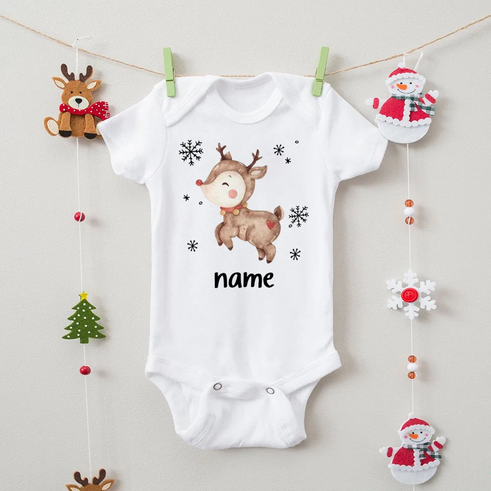 Personalized Gingerbread Man with Name Baby Bodysuit Christmas Party Newborn Clothes Toddler Bodysuit Infant Short Sleeve Romper