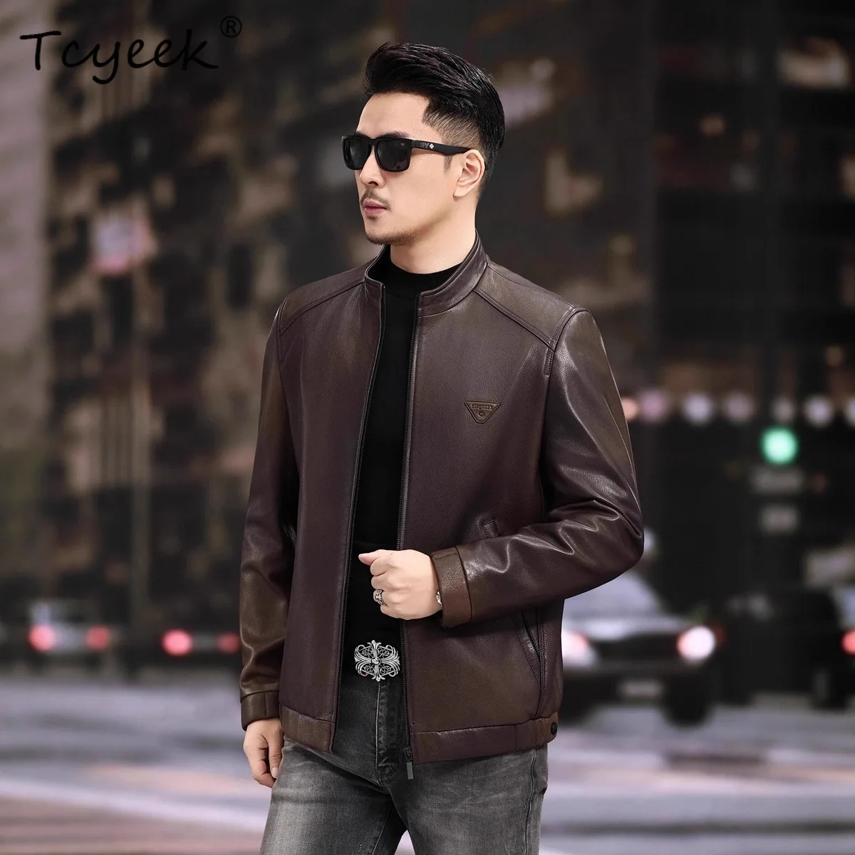 

Tcyeek Куртка из натуральной кожи из натуральной козлиной кожи, мужская весенне-осенняя одежда, новая верхняя одежда, мужские пальто, модные Jaqueta De Couro 2025