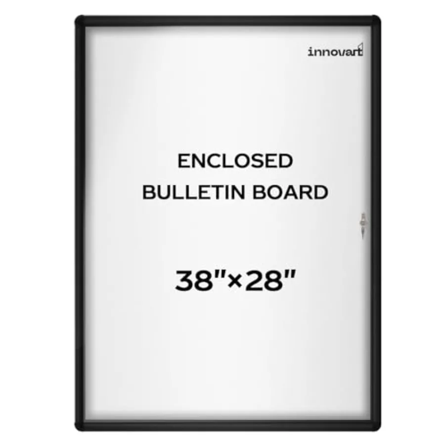 

Enclosed Bulletin Board 38"x28" Weatherproof Dry Erase Board w/Black Aluminum Frame Outdoor Enclosed Whiteboard Wall Display Ca