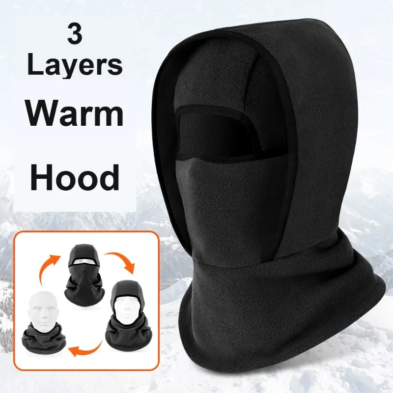 Double Layer Thickened Fleece Thermal Ski Face Mask Multifunctional One-Piece Head Cover Windproof for Outdoor Warmth