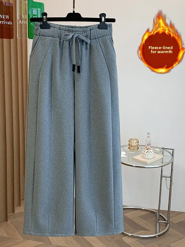 ay Fce Lined Thi Casual Pants Women's Loose Elastic Waist Dstring Wide Leg Pants Autumn Winter New Sle Streetwear