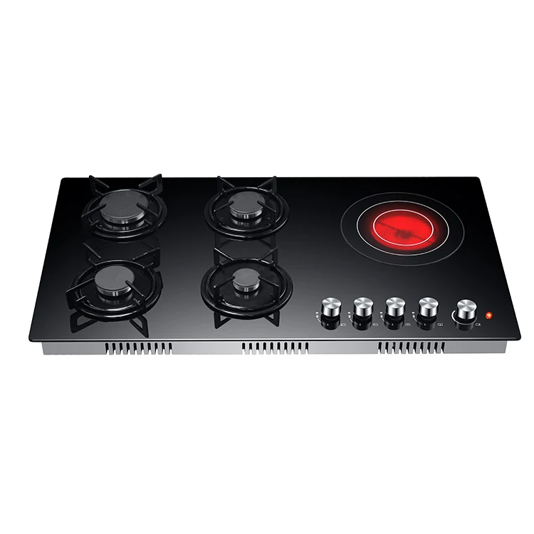 Gas&Electric Hobs, gas stove 5 bunners hobs Black glass stoves built-in gas stove 2023 hot sale