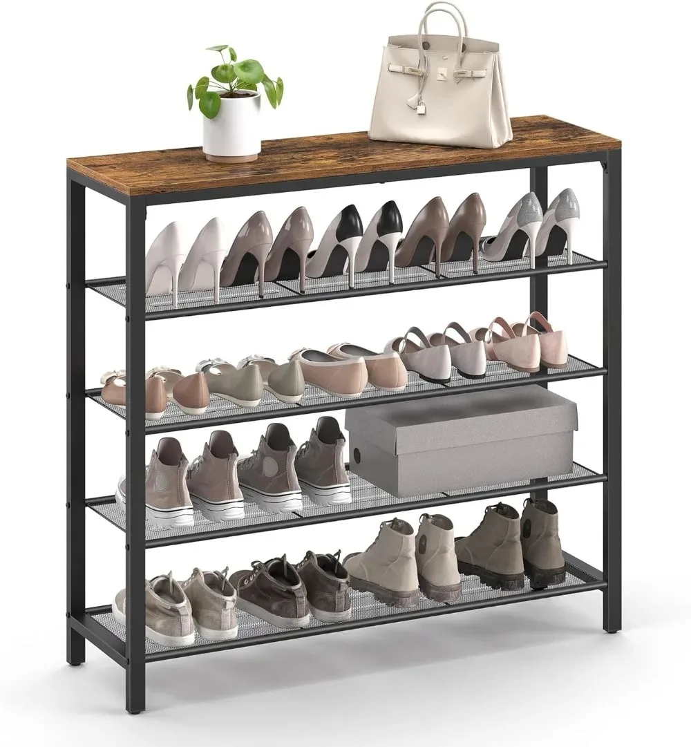 

Shoe Rack, 5-Tier Shoe Storage Organizer with 4 Metal Mesh Shelves for 16-20 Pairs and Large Surface for Bags, for Entryway