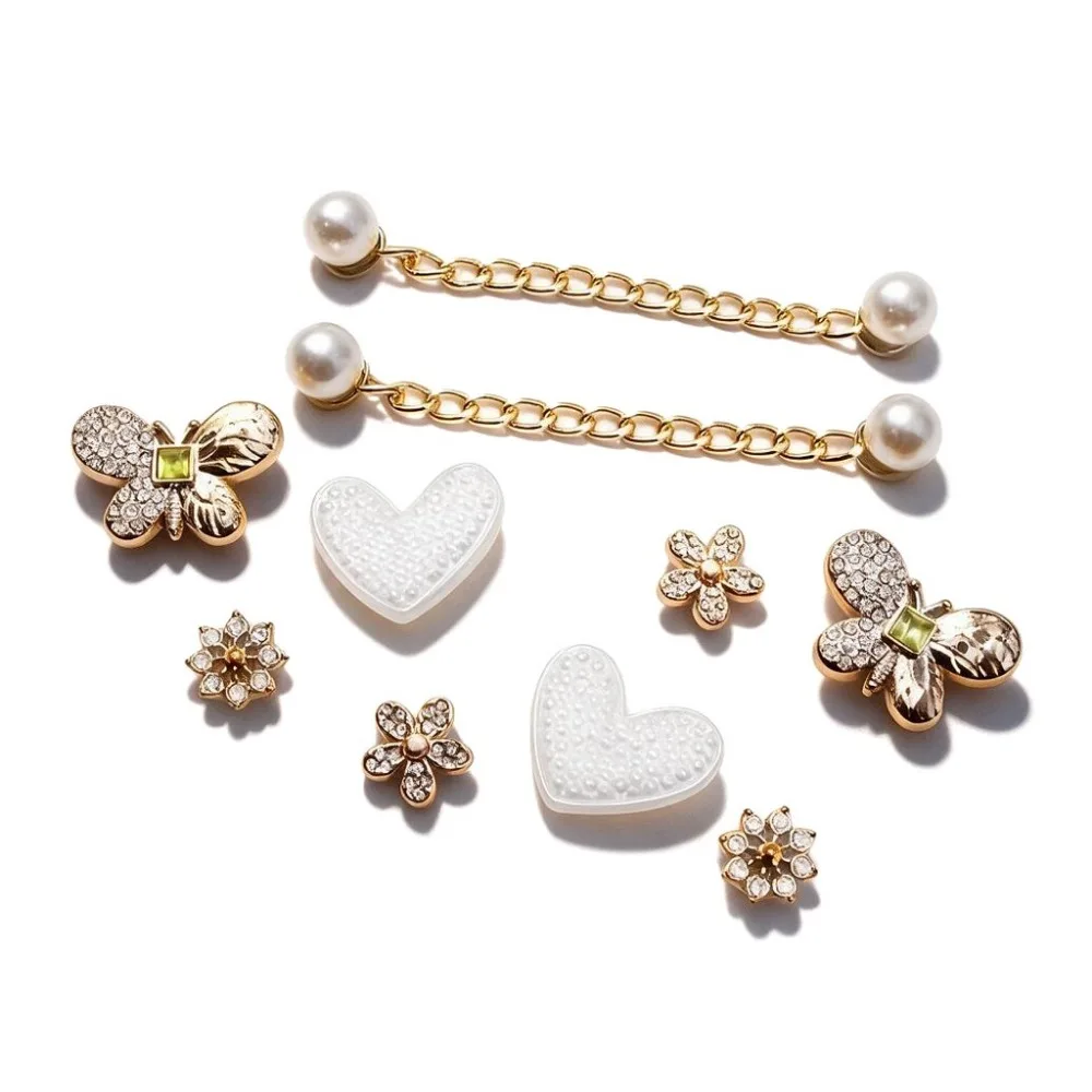 Shoe Charms for Clogs Silver Color DIY Accessories Cute & Edgy Butterfly Pearl Chains Flower Animals Decor Fashion for Sandals