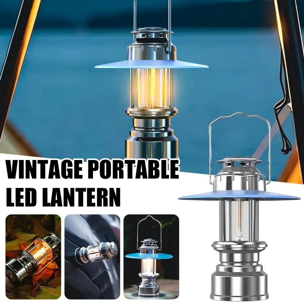 Retro Camping Lantern USB Rechargeable LED Atmosphere Lamp Portable Handheld Emergency Light Dimmable Tent Outdoor Lighting