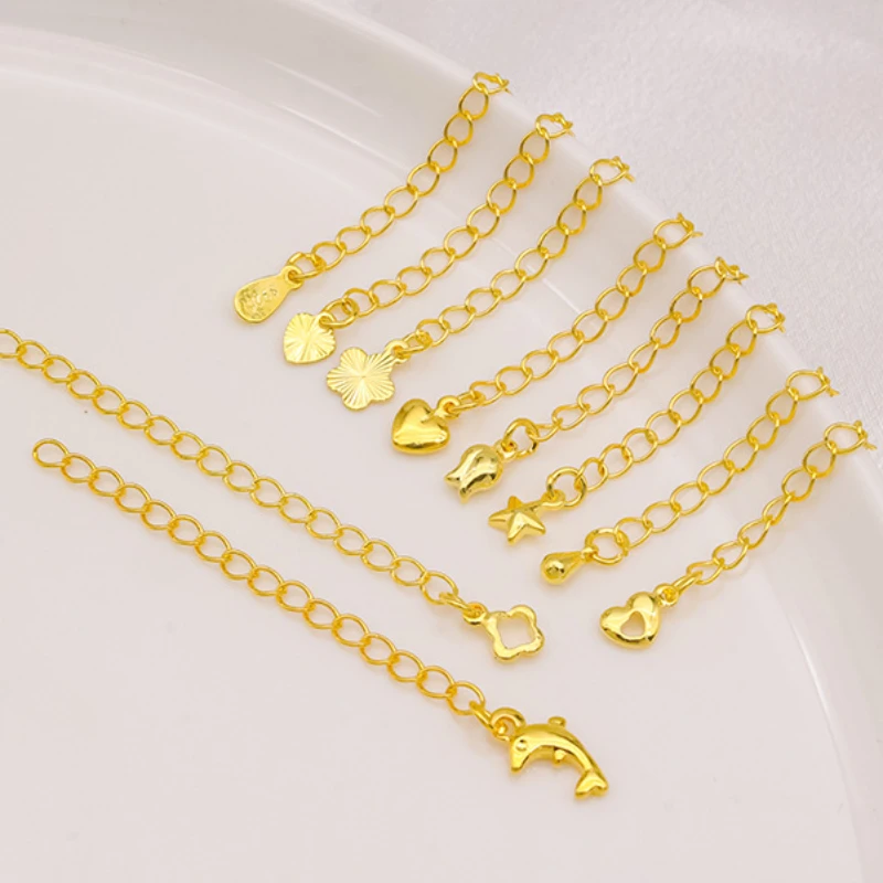 Cadena de cola de oro de 18K, extensión extendida de 4,5 cm, Conector de cadena de cola de amor 3D para pulsera DIY, collar, hallazgos para hacer joyas