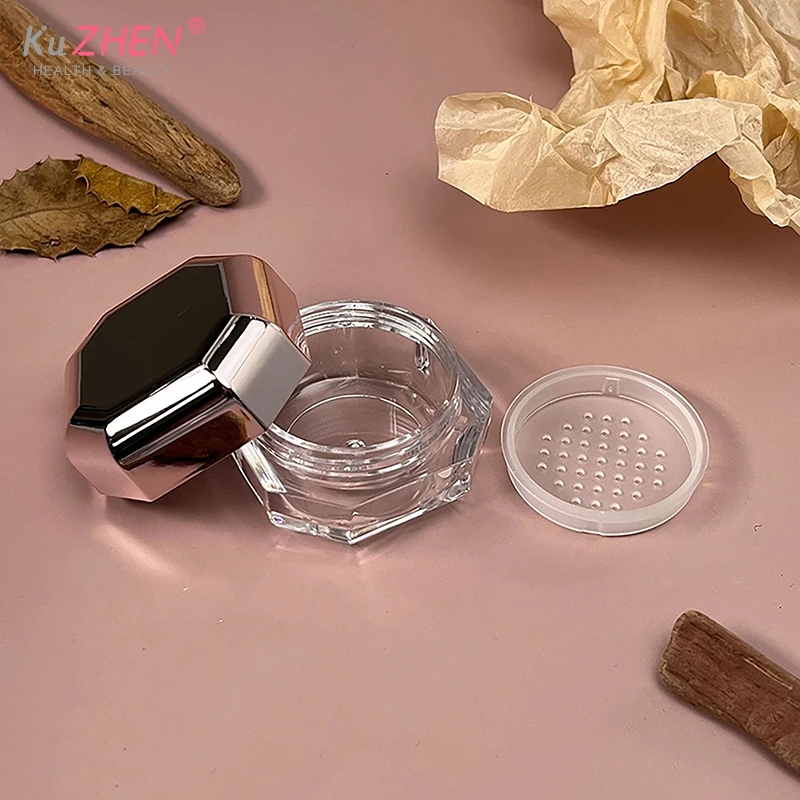 1Pc Makeup Tool mini Empty Cosmetic Packaging Box Jar Sifter Rose Gold Cosmetic Compact Makeup Travel Case Container With Sponge