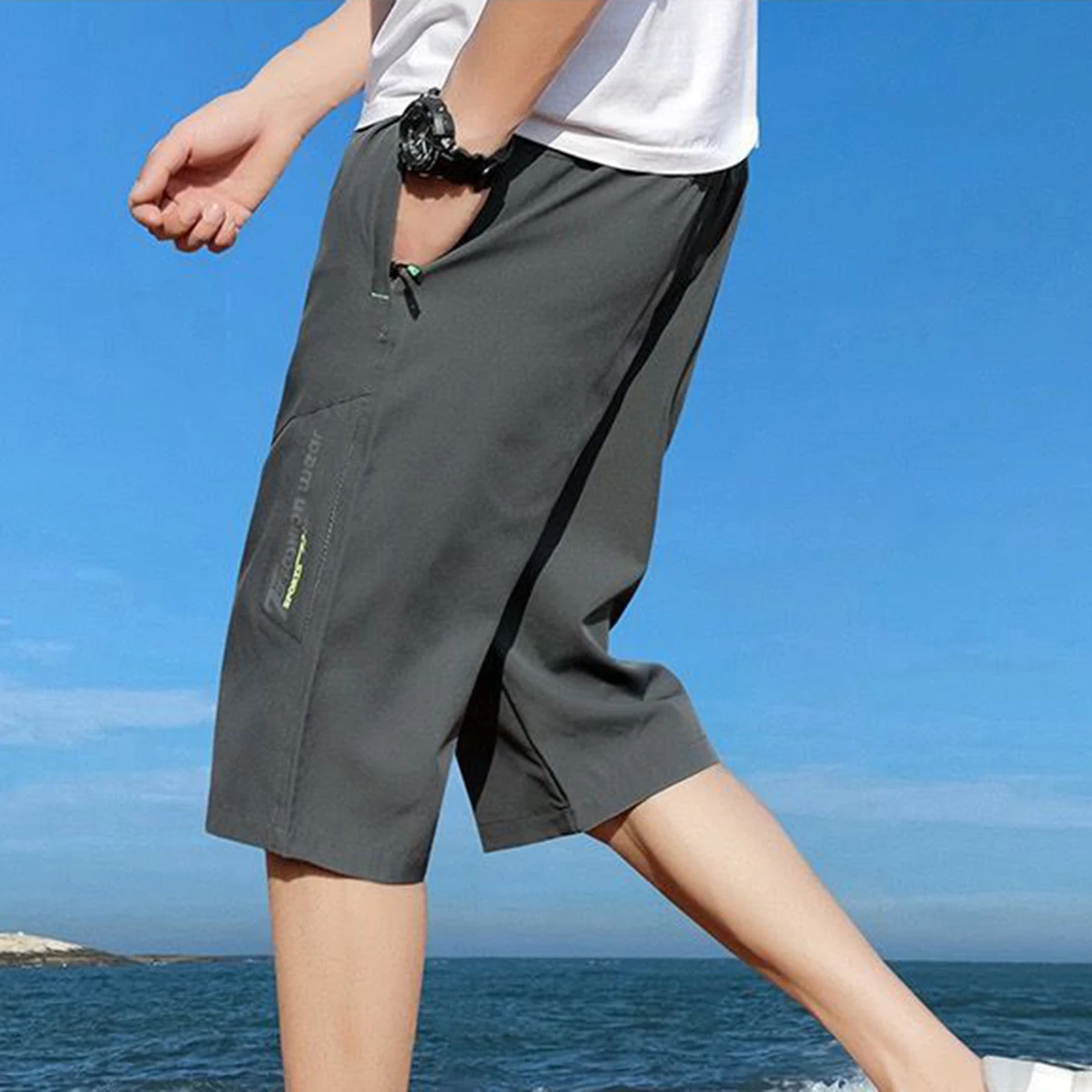 Men\'s Seven-minute Trousers Summer Sports Casual Shorts Pants Thin Section Straight Loose Seaside Beach Holiday