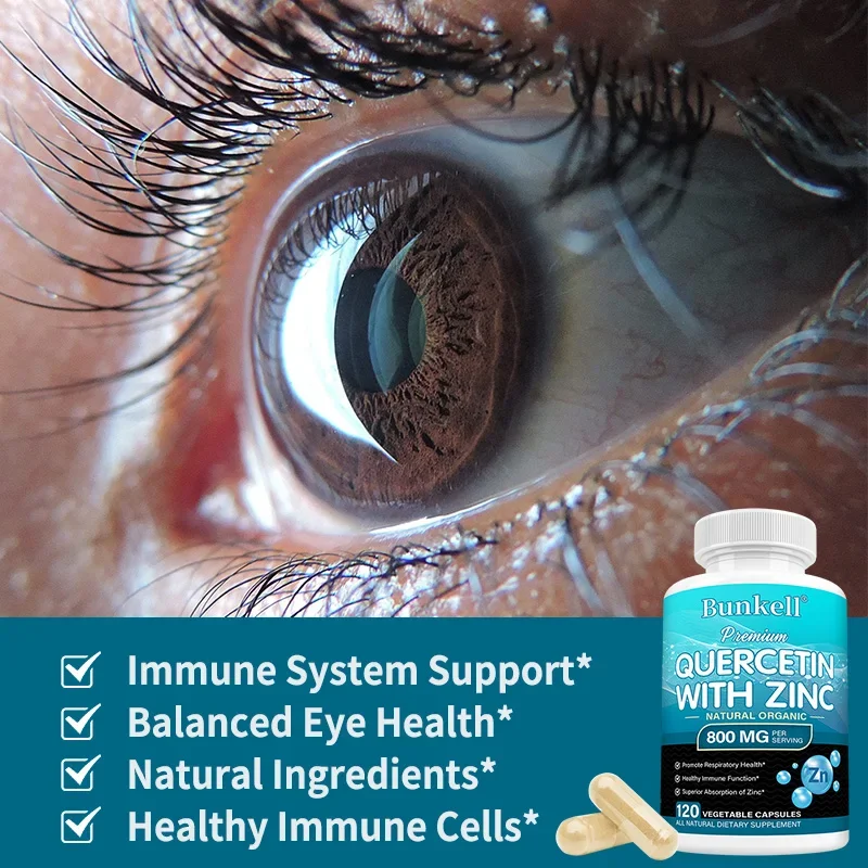 Quercetin with Zinc - Natural and Organic, Supports Respiratory Health, Immune Function, Eye Health, Non-GMO and Gluten-Free