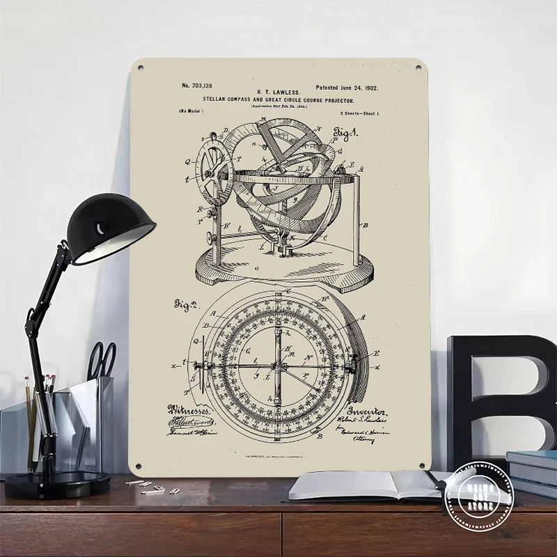 Stellar Compass Patent Metal Poster Customized Wall Art Retro Vintage Tinplate Signs for Wand Deko Interior Accessories Man Cave