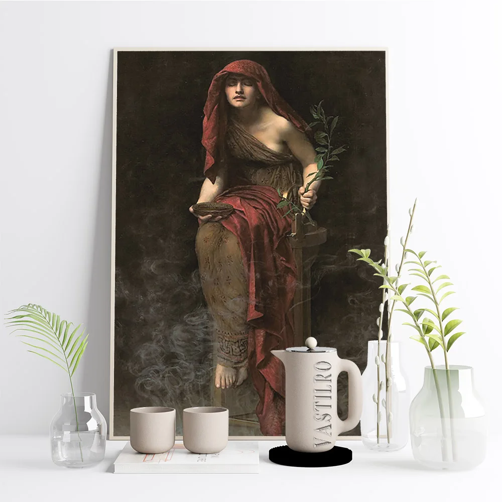 John Collier Vintage Poster Priestess Of Delphi Canvas Painting Mythological Goddess Wiccan Sorceress Print Wall Picture Decor