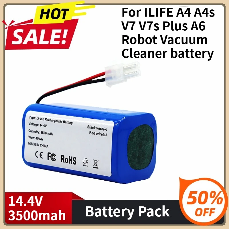 

Replacement Battery For ILIFE A4 A4s V7 V7s Plus A6 Robot Vacuum Cleaner 18650 14.4V 2600mAh Rechargeable Battery