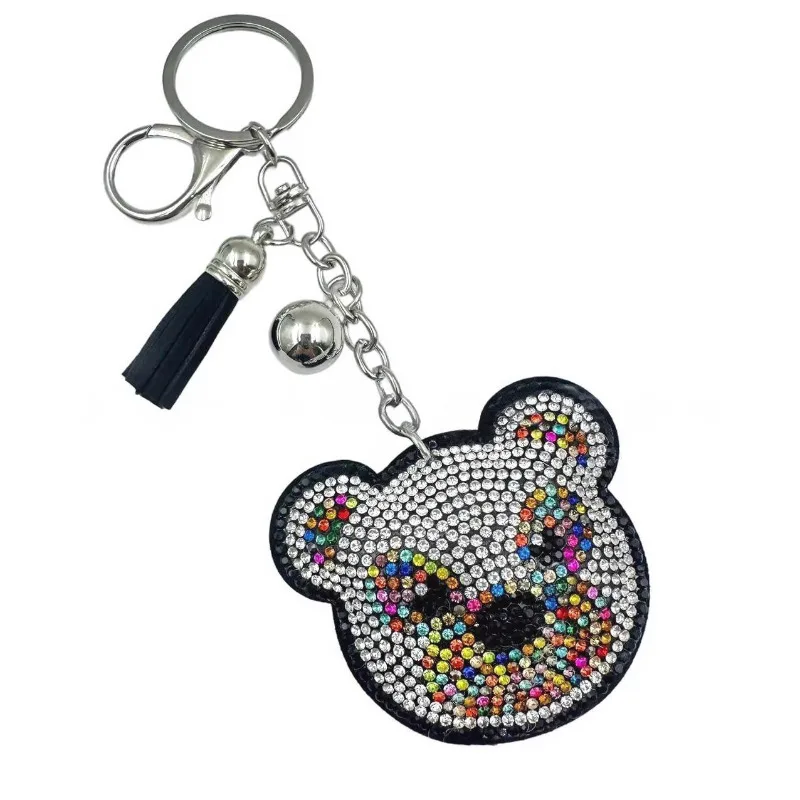 سلاسل مفاتيح رائعة برأس الدب مزينة بأحجار الراين المتلألئة والشرابات الأنيقة، مثالية لمحبي الموضة #3